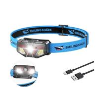 Smiling Shark ZL-105 Lampada Frontale, Headlamp LED Ricaricabile Con Sensore Di Movimento, 6 Modalità Di Illuminazione Focalizzata & Luce Diffusa Luce Bianca & Rossa Per Campeggio Corsa Pesca (1 Pack)