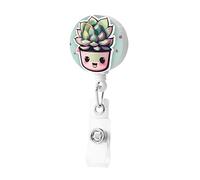 Smiling Succulents - Porta badge retrattile con clip, porta badge, carino porta carte d'identità, clip per donne e uomini