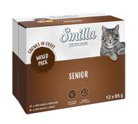 Smilla Senior Bocconcini in Salsa con Verdure in Busta umido gatto - 12 x 85 g Mix: 6xPollo e Carote + 6x Salmone e Fagiolini