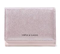 Sminra Portafoglio da donna piccolo a tre ante sottile, perlescente alla moda, in pelle glitterata, con tasca per contanti, portamonete, porta carte d'identità, per ragazze, Rosa elegante, Glitter