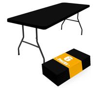 Smiry Tovaglia da picnic rettangolare, confezione da 6, impermeabile, elastica, con angoli per tavoli da 1,8 m, lavabile, in poliestere, per campeggio, esterni e interni (nero, 76 x 183 cm)