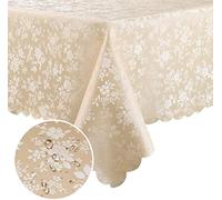 smiry Tovaglia in vinile impermeabile, rettangolare, resistente, lavabile, per cucina e sala da pranzo (beige, 152 x 213 cm)