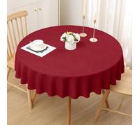 smiry Tovaglia lavabile per Natale, effetto loto, impermeabile, rotonda, 140 cm, con aspetto lino, per decorazione festiva, Rosso