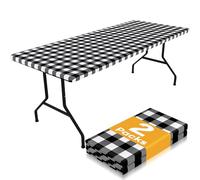 Smiry Tovaglia rettangolare da picnic, confezione da 2, impermeabile, elastica, per tavoli da 1,8 m, lavabile, in poliestere, per cena, campeggio, attività all'aperto (bianco e nero, 76 x 183 cm)