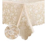smiry Tovaglia rettangolare in vinile, impermeabile, resistente, lavabile, per cucina e sala da pranzo (colore beige, 152 x 259 cm)