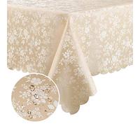 smiry Tovaglia rettangolare in vinile, impermeabile, resistente, lavabile, per cucina e sala da pranzo (colore beige, 132 x 178 cm)
