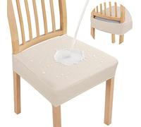 Smiry Waterproof Seat Covers for Dining Room Chairs Set of 4, Stretch Jacquard Removable Washable Chair Seat Slipcovers Protector, No Rear Covers, Beige