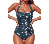 Smismivo Costume da Bagno Donna con Retro Push Up Belly Way Costume da Bagno per Le Donne Slim Halter Vintage Ruched Costume da Bagno di Un Pezzo