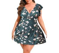Smismivo Plus Size Costume da bagno per le donne Controllo della pancia Un Pezzo Costume da bagno dimagrante Increspature Costumi da bagno Curvy Swimwear, Verde scuro floreale, XX-Large Di Più