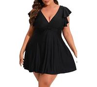 Smismivo Plus Size Costume da bagno per le donne Controllo della pancia Un Pezzo Costume da bagno dimagrante Increspature Costumi da bagno Curvy Swimwear, nero, 4XL di più