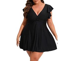 Smismivo Plus Size Costume da bagno per le donne Controllo della pancia Un Pezzo Costume da bagno dimagrante Increspature Costumi da bagno Curvy Swimwear, nero, XX-Large Di Più