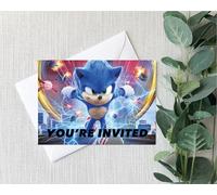 Smith Bros Printers 1898 Sonic - Inviti per festa di compleanno, formato A6, con scritta "Thank You For Coming To My Party", confezione da 32 pezzi, buste e 48 adesivi da 30 mm