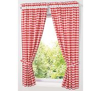 SMITHOOM 2 Pannelli Tende per Finestra a Quadretti a Quadretti Tende in Stile Country per Cucina Soggiorno, Rosso, 100x120cm