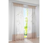 SMITHOOM Set di 2 Tende in Voile Elegante Ricamati a Fiori Trasparenti Tenda per Camera da Letto Soggiorno Bagno Cucina Cachi 140x270cm