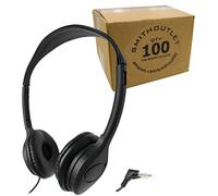 SmithOutlet Confezione da 100 cuffie a basso costo in massa | Parte SG-313-100 | Connessione jack da 3,5 mm cablata | Cuscini in similpelle nera | Ideale per scuole, aule, studenti, biblioteche