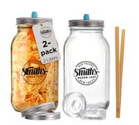 Smiths Mason Jars 2-Pack 2L Fermenting Clear Glass Jars con clip di legno, pesi e 2pcs Coperchi - Ideale per Kimchi Storage, sottaceti e la conservazione dei vostri snack preferiti