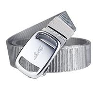 SMIUPIN Cintura uomo in nylon intrecciato, fibbia automatica regolabile, Web multicolore cinture intrecciate nero grigio Cintura 47,2 pollici 120 cm (fibbia d'argento+cintura grigio chiaro)