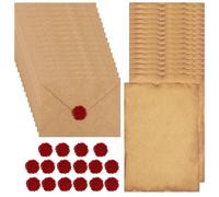 Smivyhp 16 pezzi di carta da lettere con busta, carta kraft vintage con 16 buste, 16 carta pergamena da stampare e 16 sigilli di cera adesivi per lettere d'amore e matrimonio