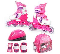 SMJ - Set 2 in 1 per bambine e ragazze, pattini in linea regolabili, set di protezioni + casco + custodia, Colore: rosa., 26-29