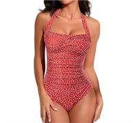 SMKBDFC Costume da Bagno per Il Controllo della Pancia Costume da Bagno Monopezzo Modesto Costume da Bagno da Donna Donna Corpo Intero Vintage (Rosso DOT,as6,Alpha,s,Regular,Regular)