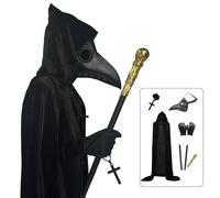 SMKGNOME Set di costumi per maschera da dottore della peste di Halloween, maschera a naso lungo e mantello con cappuccio e scettro del re e collana incrociata e guanti per la festa di Halloween