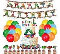 SMLHPARTY Decorazioni Festa Compleanno il Bruco Affamato - Palloncini, Banner e Toppers per Torta - The Very Hungry Caterpillar - Green, Red, Yellow, Brown