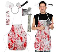 Smlper Costume da macellaio per Halloween, set horror da macellaio per Halloween, grembiule insanguinato da uomo con accessorio per capelli, coltello di scena-hache