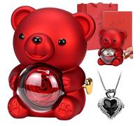 Smlper questa confezione regalo con orso di rose eterne conservate e collana per donne, amiche e mamme per la festa della mamma, San Valentino o compleanno