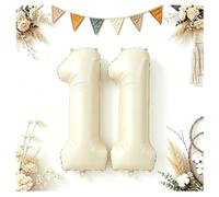 Smlpuame Palloncini beige numero 11 da 100 cm per decorazioni per 11° compleanno, ragazzi e ragazze, giganti autosigillanti color crema numero 0-10, palloncino di sabbia bianca per donne e uomini
