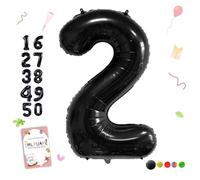 Smlpuame Palloncini numerici da 101,6 cm, da 0 a 9, neri, grandi numeri 2, palloncini digitali per feste di compleanno, decorazioni per celebrazioni, palloncini in lamina di elio per anniversario di