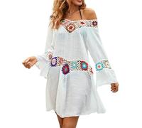 SMMZRF Abito da Spiaggia Copricostume all'Uncinetto, Abiti da Spiaggia da Donna, Copricostume da Bagno, Tuniche Estive-Bianco