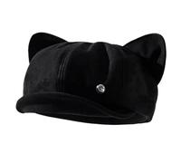 SMMZRF Cappello Cappello Ottagonale Casual da Pittore in Pelle Scamosciata con Orecchie di Gatto da Donna-Nero-56-58 Cm