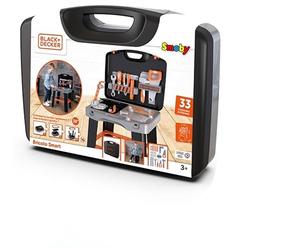 Smoby - Black+Decker - Bricolo Smart Workbench - Valigetta 2 in 1-33 Accessori Inclusi - età 3+ - Prodotto in Francia