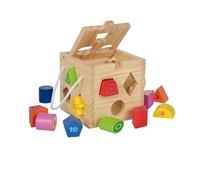 Eichhorn Wooden Shape Sorting Cube with 12 Colourful Blocks with Number and Lett