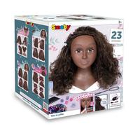 Smoby - Testa per acconciature afro - Facile da modellare - 23 accessori realistici - Labbra sensibili al calore - Sportello portaoggetti