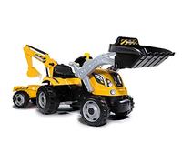Smoby - Trattore Maxi con Rimorchio, 7600710301, 3 Anni, Colore Giallo e Nero, con Rimorchio Removibile, Benna e Scavatrice