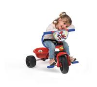 Smoby - triciclo spidey, 7600740337, +15 mesi, evolutivo, con asta parentale, licenza ufficiale spidey, con cintura di sicurezza, vano portaoggetti