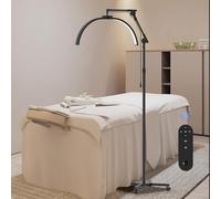 SMOCTAR lampada estetista per extension ciglia, Lampada Mezza Luna Estetica con Ruote & Supporto Telefono, Pieghevole Lampada da Terra LED Esthetic Light per Cura della Pelle, Bellezza- Nero