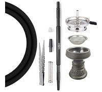 SMOKE 2U - Set completo di accessori per narghilè di alta qualità, borsa portatile da viaggio, colino in pietra, bocchino, bocchino, protezione antipiega, pinza di alta qualità (nero)