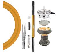 SMOKE 2U - Set completo di accessori per narghilè di alta qualità, borsa portatile da viaggio, colino per camino, con testa di pietra, bocchino, tubo di protezione antipiega, pinza di alta qualità (oro)