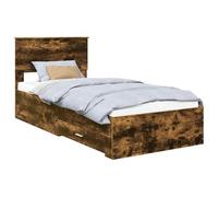 Smoked Oak Bed Frame with Storage 100x200 cm, Plywood King Single Loft with Headboard and Slatted Base, Space-Saving Wooden with Drawers for Small Bedroom, Easy Assembly Modern Low-Profile Bed
