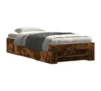 Smoked Oak Loft Bed Frame Without Mattress 75x190 cm, Multilayer Wood Childrens Daybed with Drawers and Shelves, Space-Saving Storage Bed for Kids Teenager Bedroom, No Box Spring Needed, 193x78x33 cm