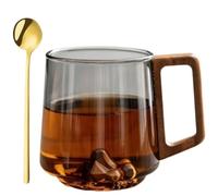 Smokey Gray Glass Slanted Coffee Cups with Wooden Handle,450ml Clear Glass Cup for Latte,Cappuccino,Hot & Cold Drinks,Creative Mountain Bottom Cup,Coffee Mug for Kitchen Gift (1 Pcs Smokey Gray)