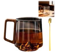 Smokey Gray Glass Slanted Coffee Cups with Wooden Handle,Creative Wonder Mountain Bottom Cup for Hot & Cold Drinks,Heat Resistant Water & Tea Glass Mug for Coffee & Tea Lovers (Smokey Gray)