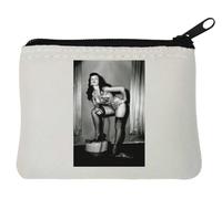 Smoking Bettie Page Pin Up Girl Neoprene portamonete 10x11cm Bianco
