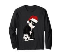 Smoking Cat Soccer Player Divertente Babbo Natale Gatto Nero Catmas Maglia a Manica