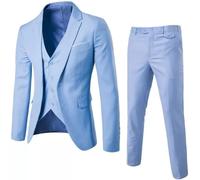 Smoking Completo Set Uomo Tre Pezzi Azzurro Giacca Gilet Slim Pantaloni 35BD3A9