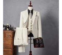 Smoking Completo Set Uomo Tre Pezzi Panna Giacca Gilet Slim Pantaloni ACB583