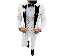 Smoking da uomo in 3 pezzi con revers a scalino - Abito a singolo bottone - Per matrimoni, affari e tempo libero - Gilet, giacca e pantaloni, bianco, 44
