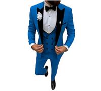 Smoking da uomo in 3 pezzi con revers a spigolo - Abito a bottone singolo - Per matrimoni, affari e tempo libero - Gilet, giacca e pantaloni, blu, 48